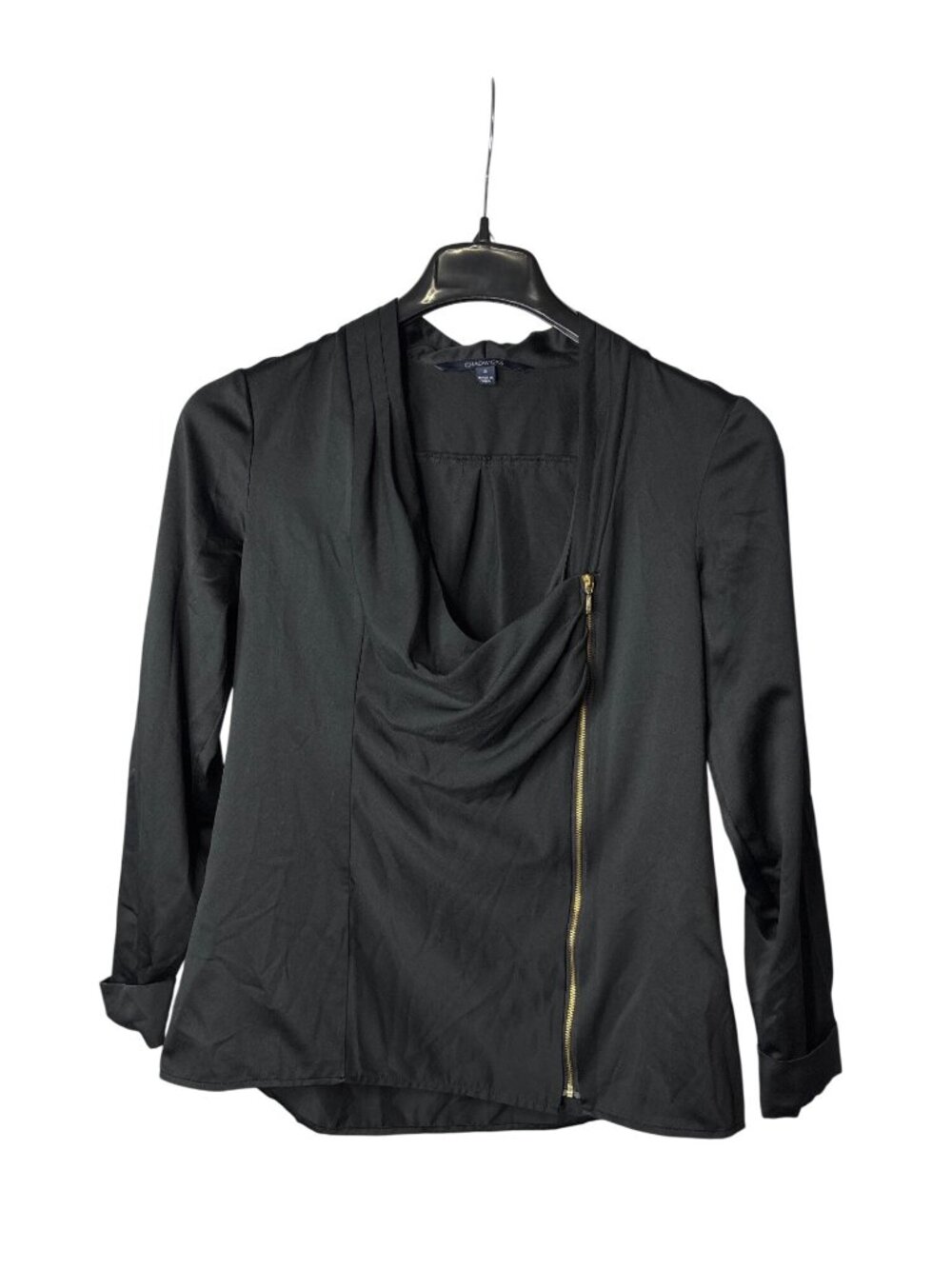 Chadwicks Womens Blouse Top Size 8 Black Satin Zipper Front